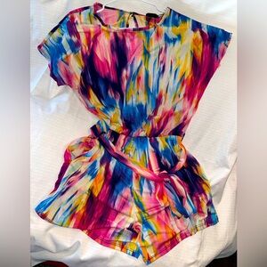 Multi-colored, belted romper- women’s size large